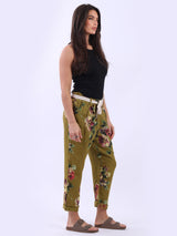 Ladies Floral Print Linen Relaxed Fit Trouser