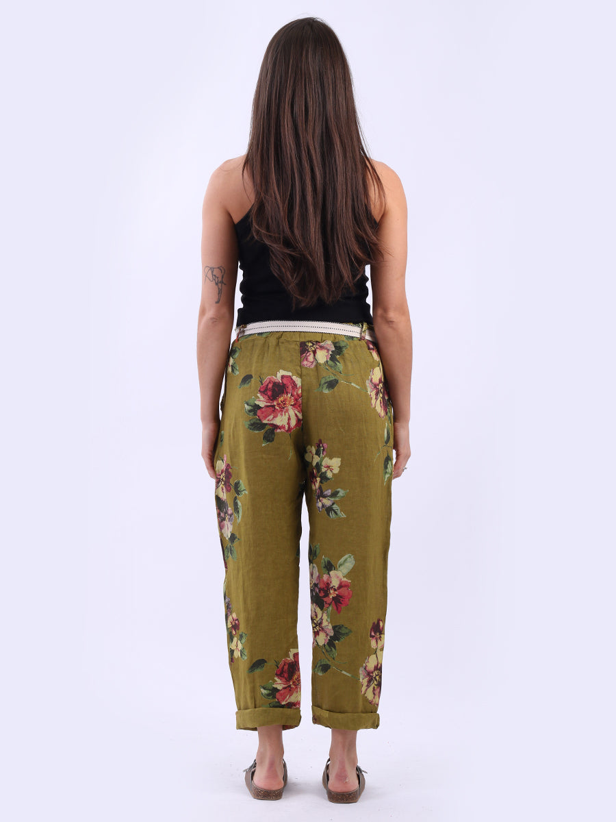 Ladies Floral Print Linen Relaxed Fit Trouser