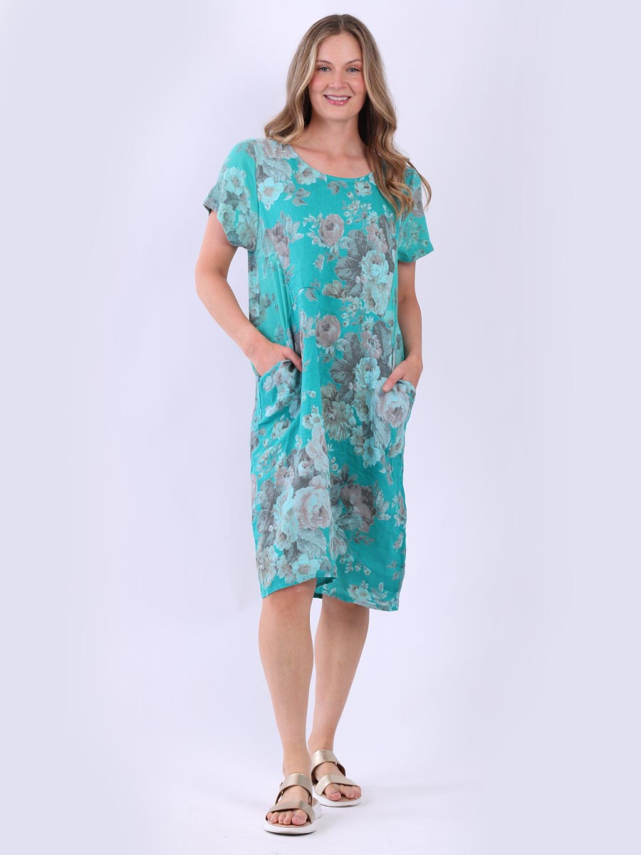 Ladies Plus Size Floral Linen Dress