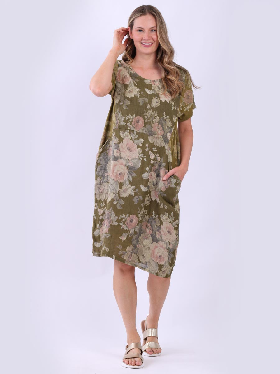 Ladies Plus Size Floral Linen Dress