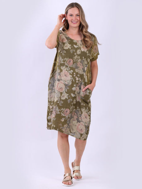 Ladies Plus Size Floral Linen Dress