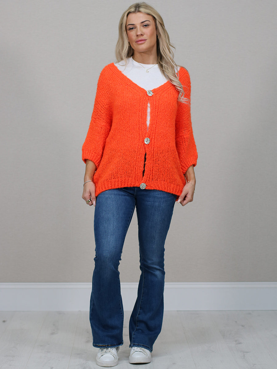 Solid Woolen Knit Button Down Cardigan