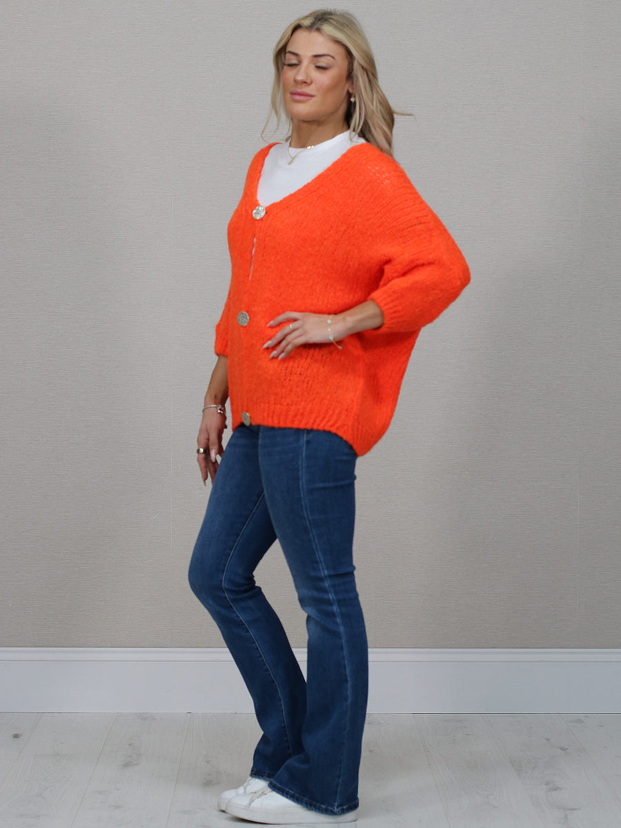 Solid Woolen Knit Button Down Cardigan