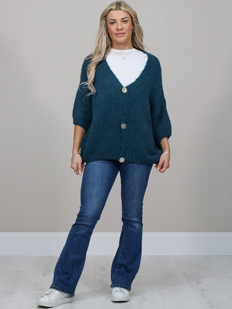 Solid Woolen Knit Button Down Cardigan