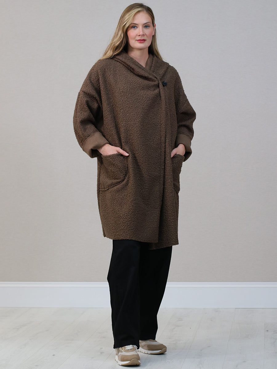 Ladies Open Front Long Woolen Hoodie Coat