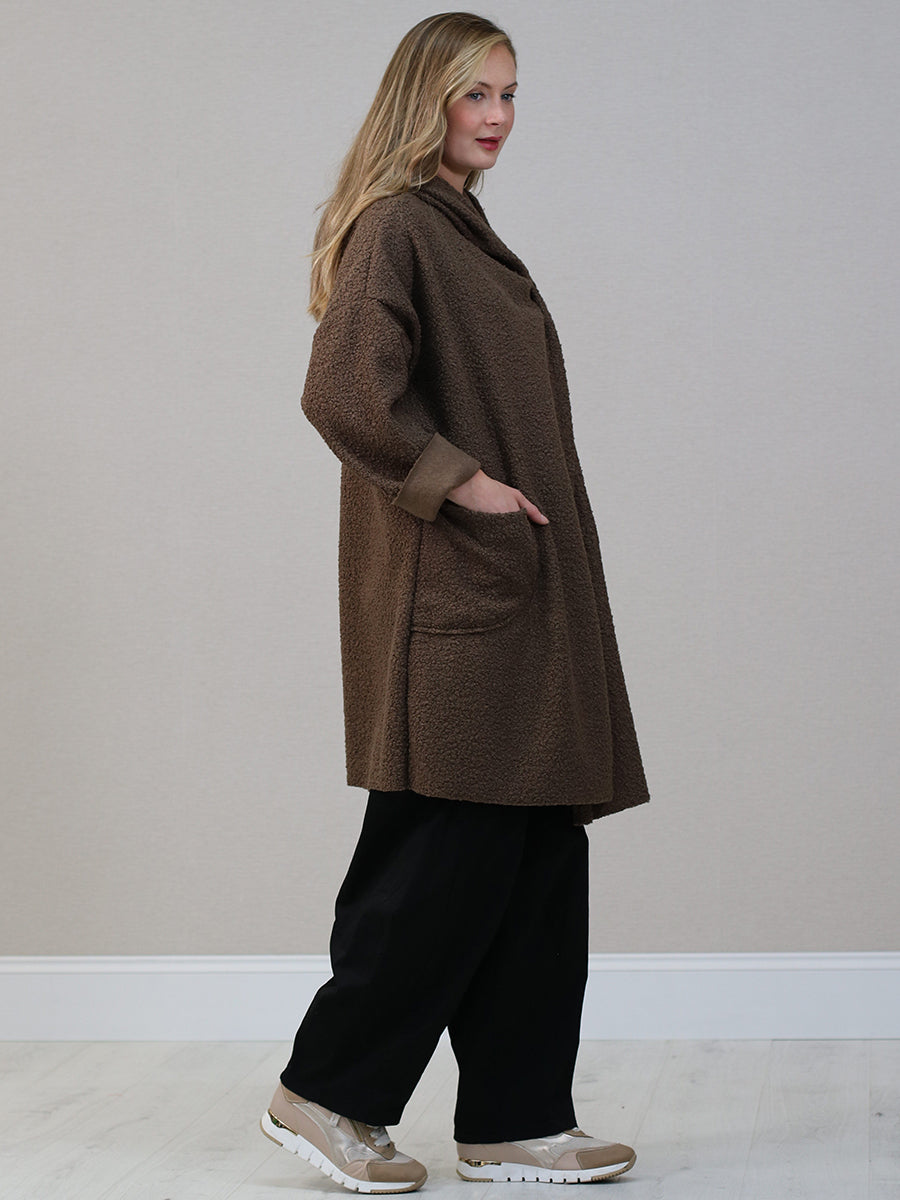 Ladies Open Front Long Woolen Hoodie Coat