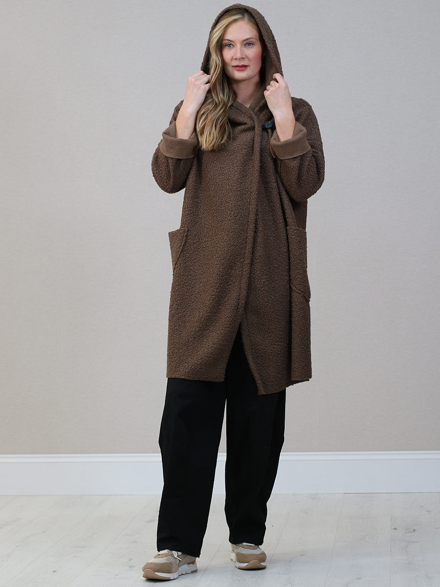 Ladies Open Front Long Woolen Hoodie Coat