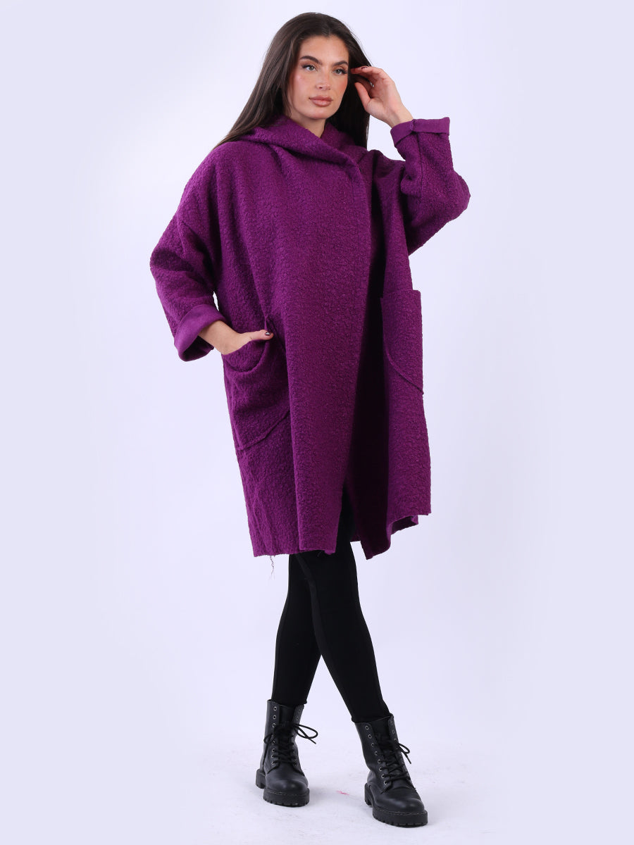 Ladies Open Front Long Woolen Hoodie Coat