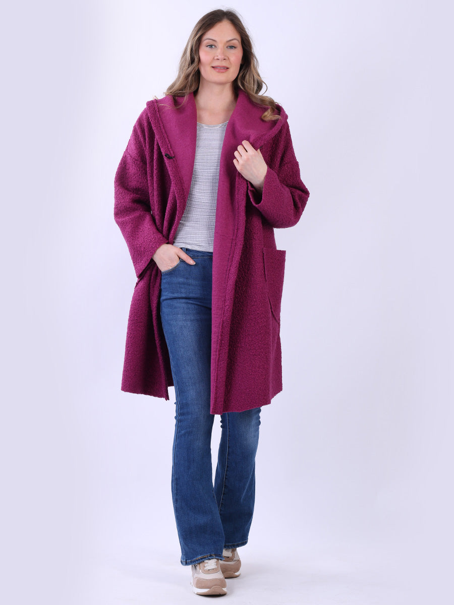 Ladies Open Front Long Woolen Hoodie Coat