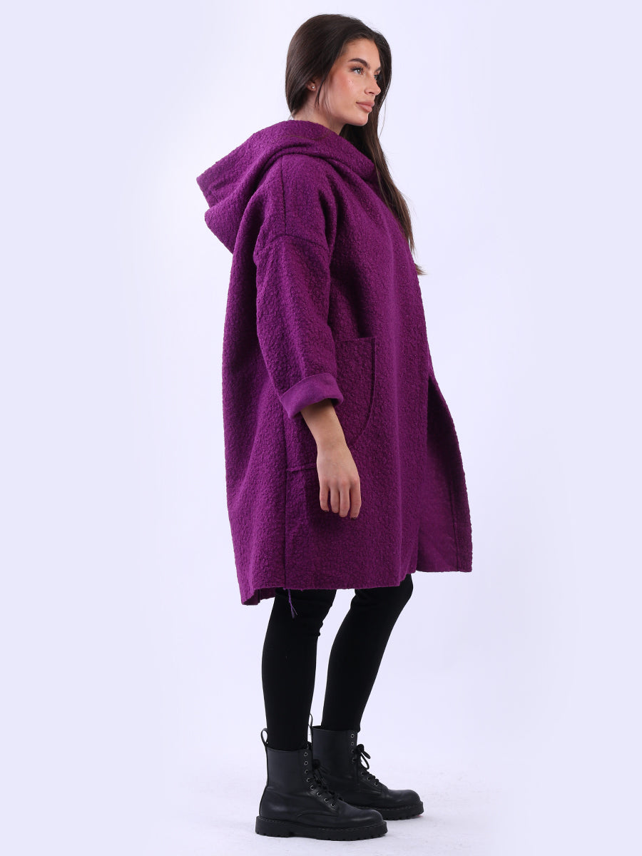 Ladies Open Front Long Woolen Hoodie Coat