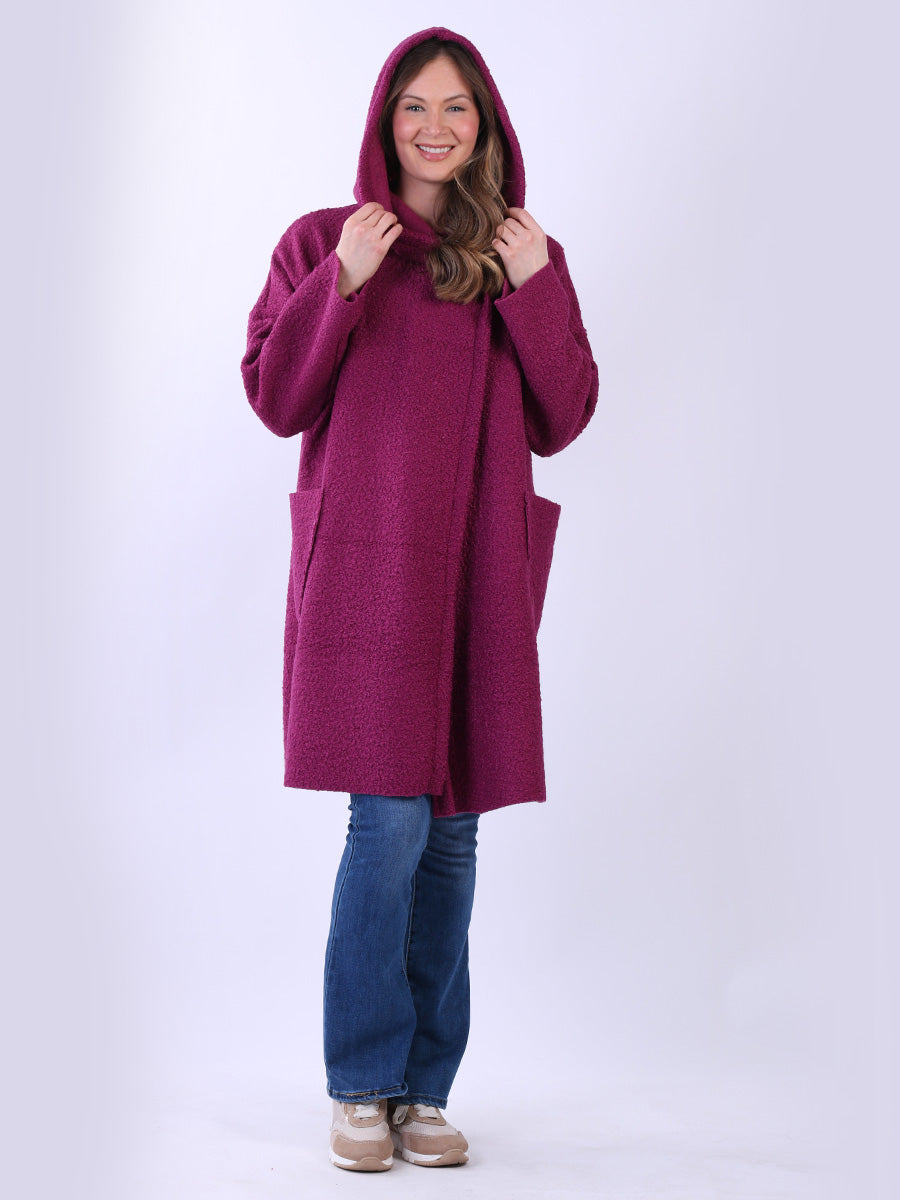 Ladies Open Front Long Woolen Hoodie Coat
