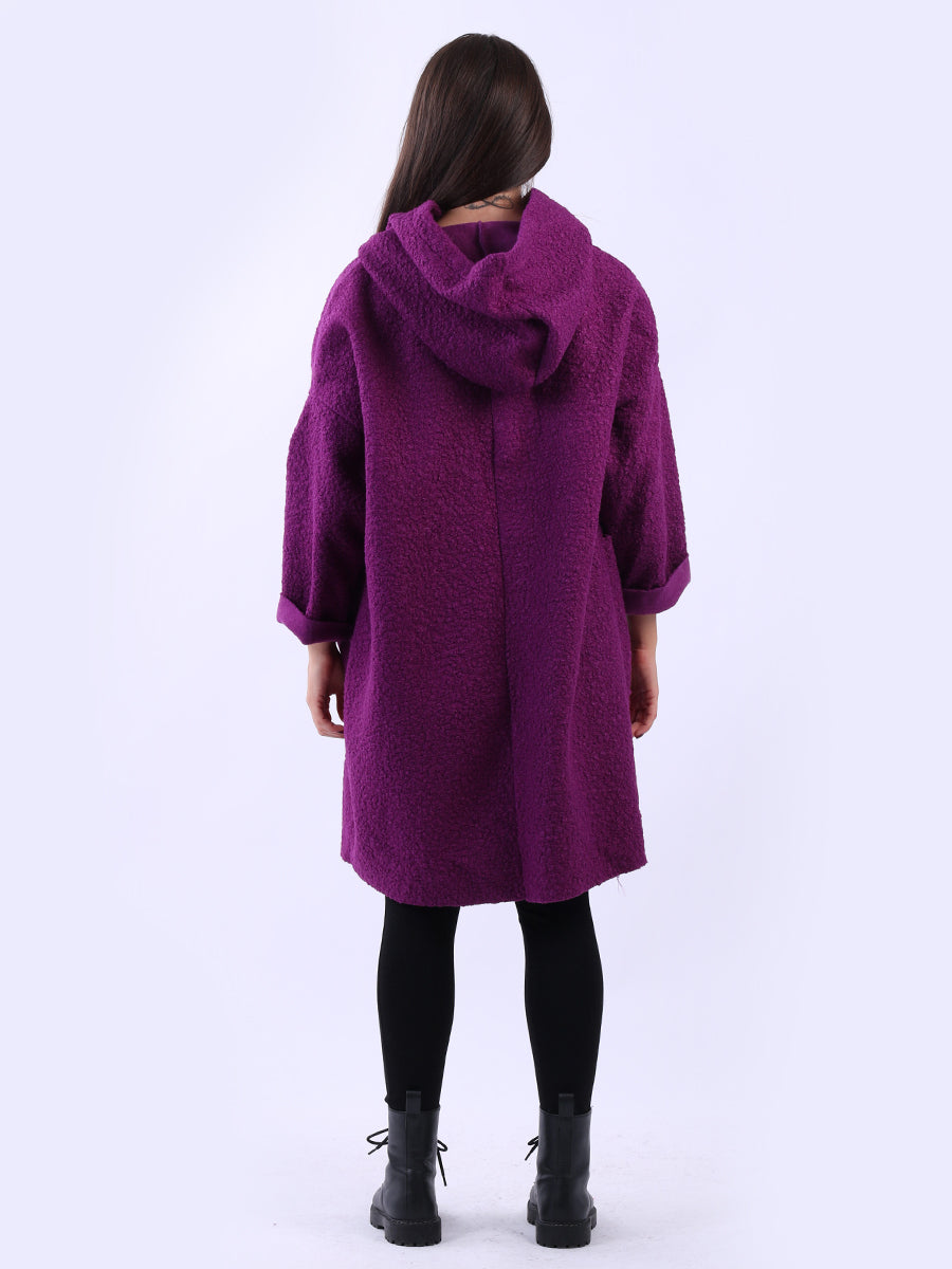 Ladies Open Front Long Woolen Hoodie Coat