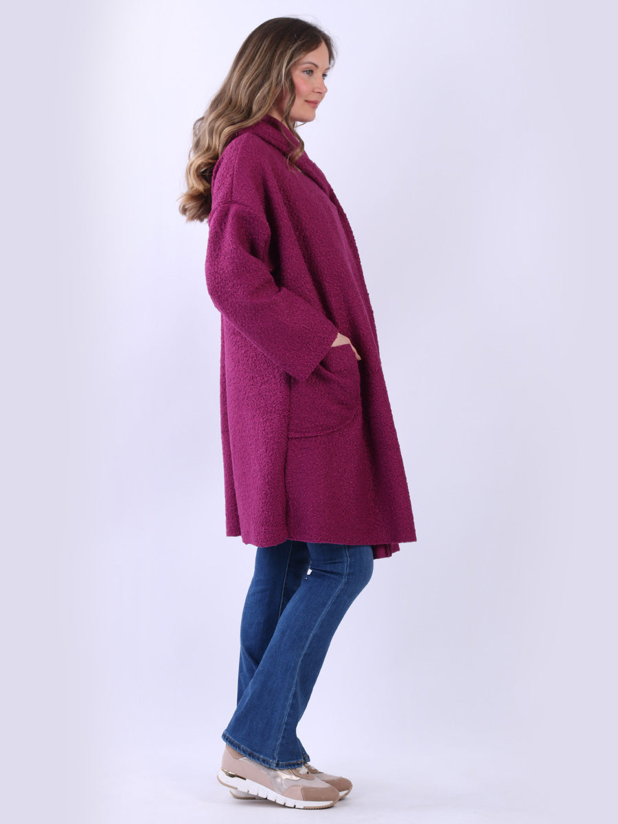 Ladies Open Front Long Woolen Hoodie Coat