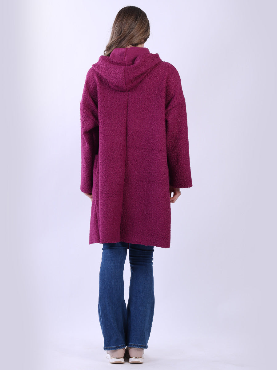 Ladies Open Front Long Woolen Hoodie Coat