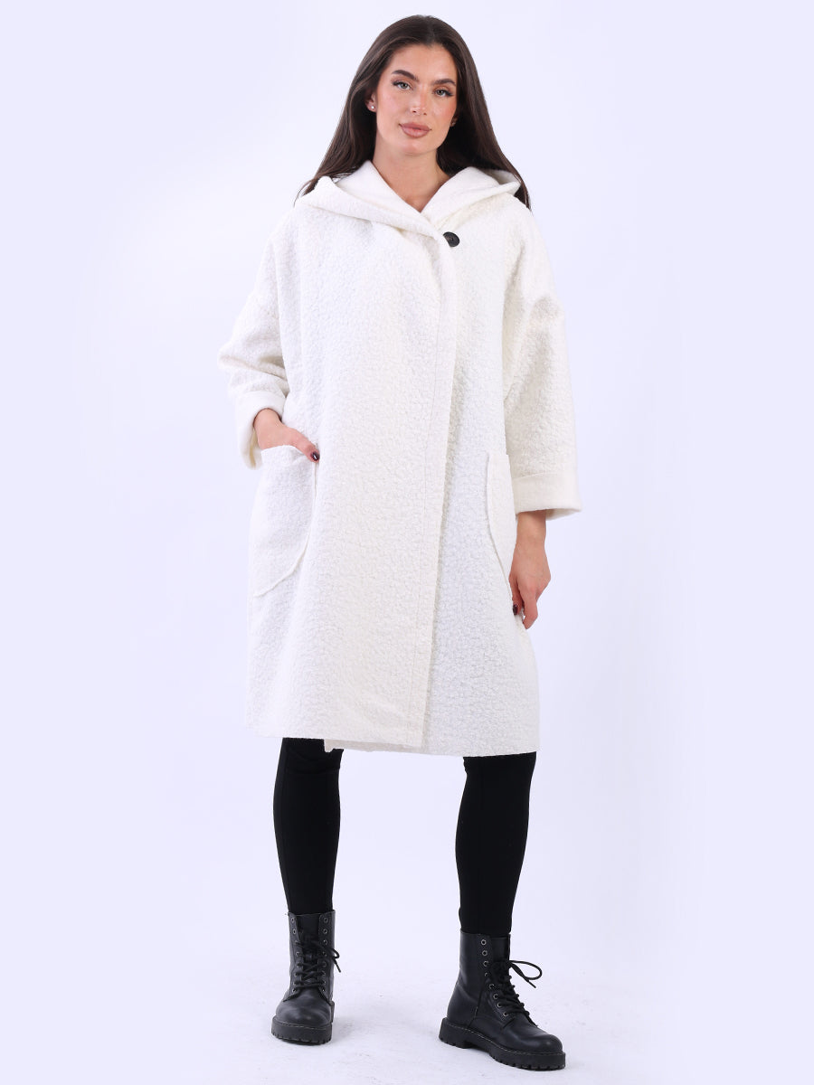 Ladies Open Front Long Woolen Hoodie Coat