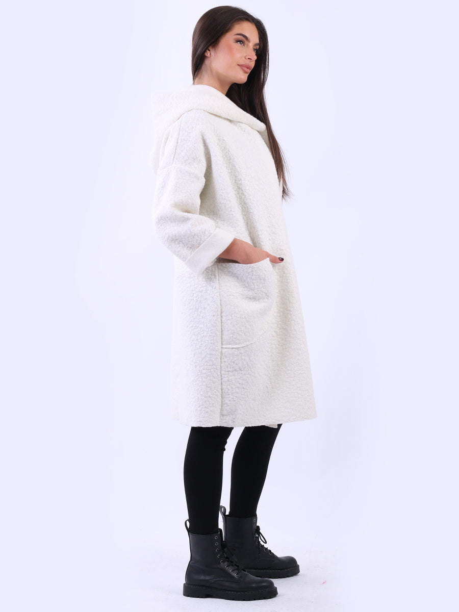 Ladies Open Front Long Woolen Hoodie Coat