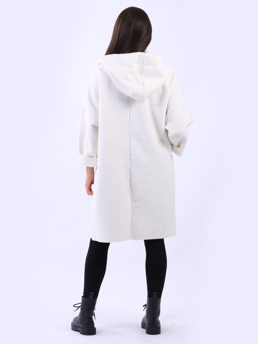 Ladies Open Front Long Woolen Hoodie Coat