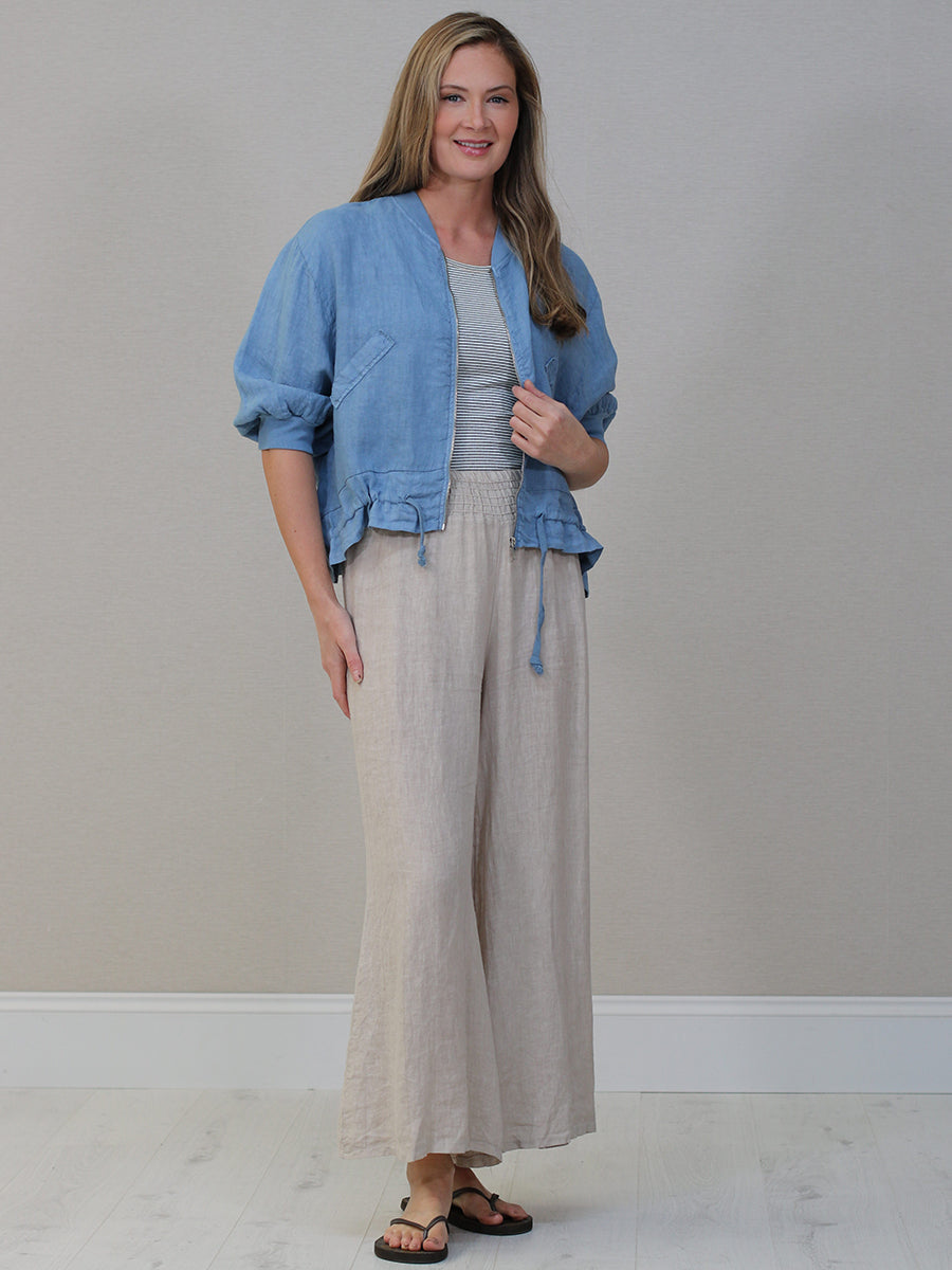 Linen Crop Zipper Jacket Denim