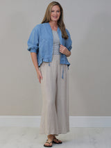 Linen Crop Zipper Jacket Denim