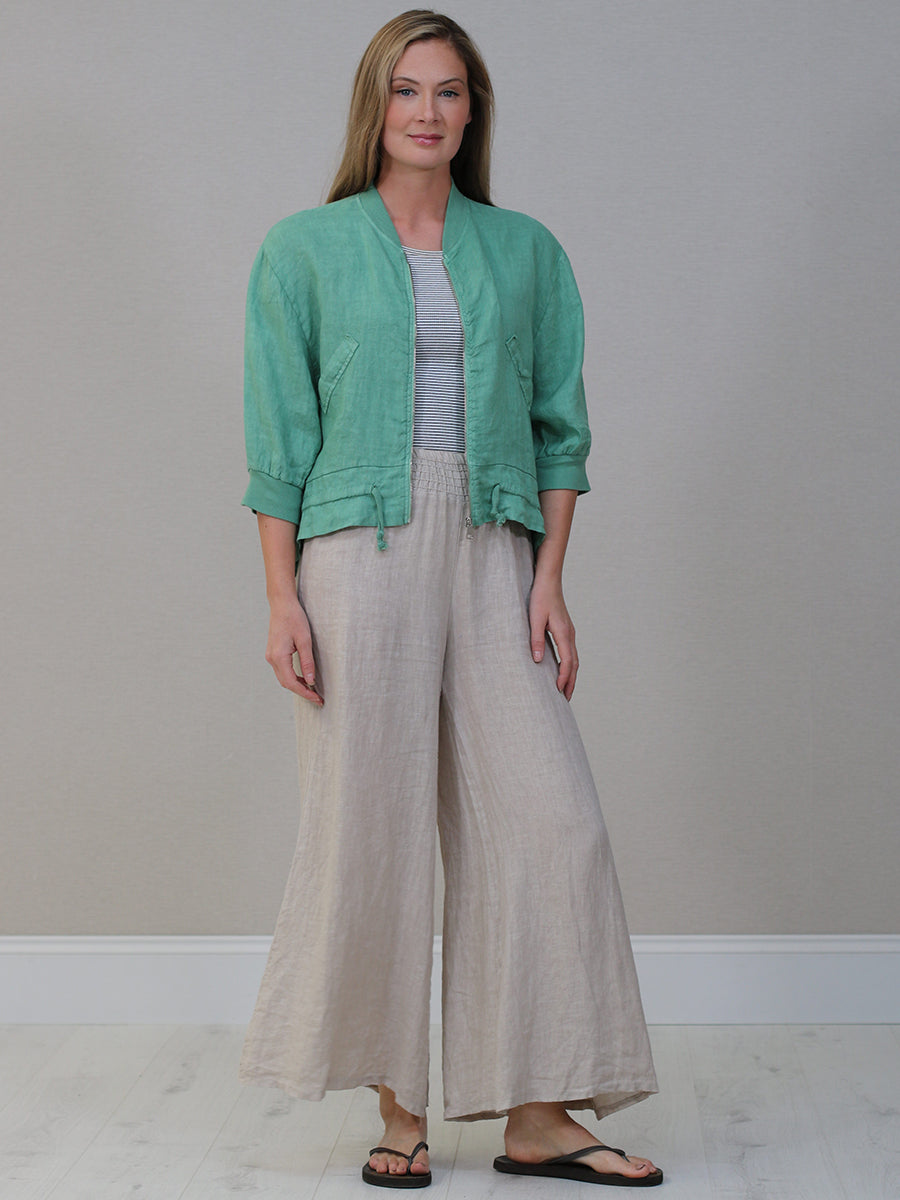 Linen Crop Zipper Jacket Sage
