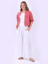 Front Zip Ladies Linen Ribbed Crop Jacket