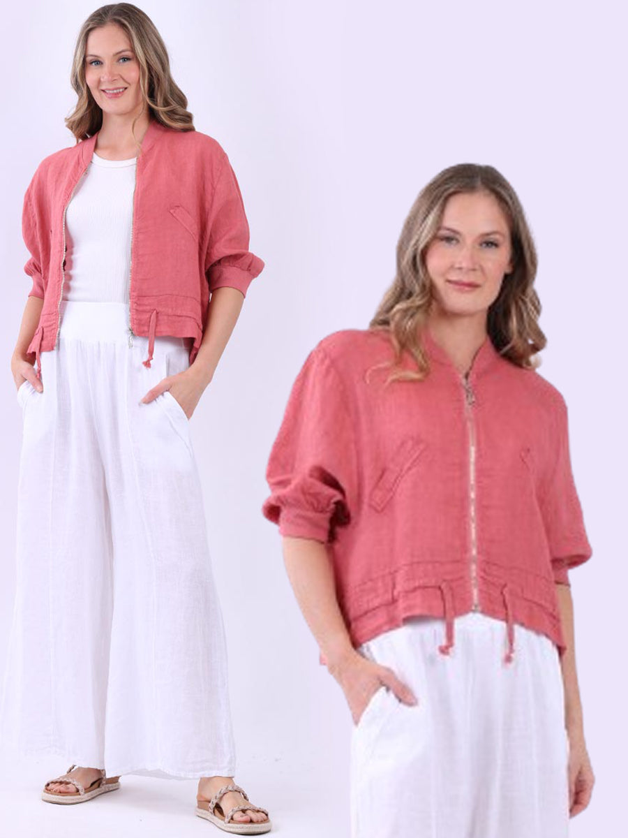 Pink linen jacket ladies best sale