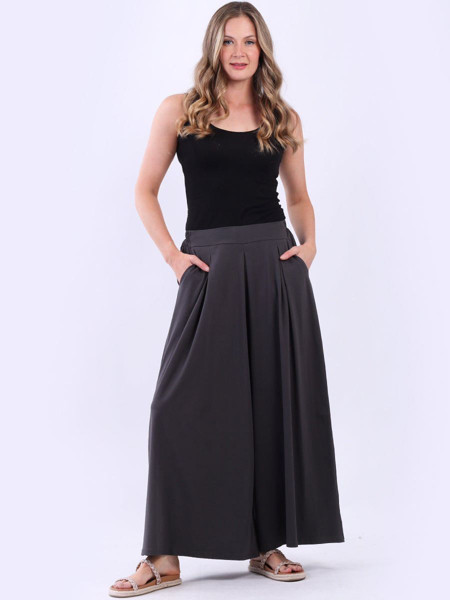 Solid Wide Leg Flared Cotton Palazzo Trouser