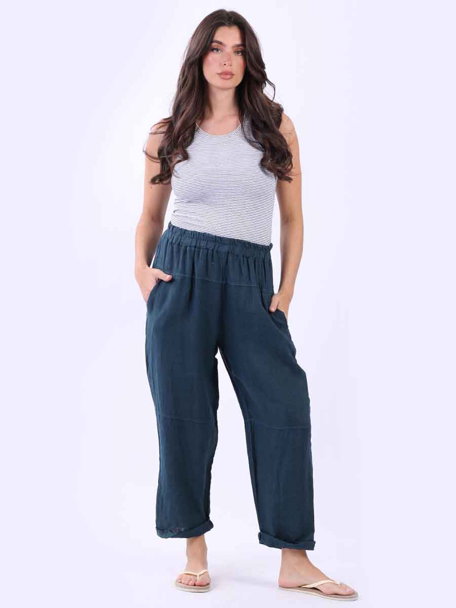 Plain Linen Loose Fit Ladies Slouchy Trouser