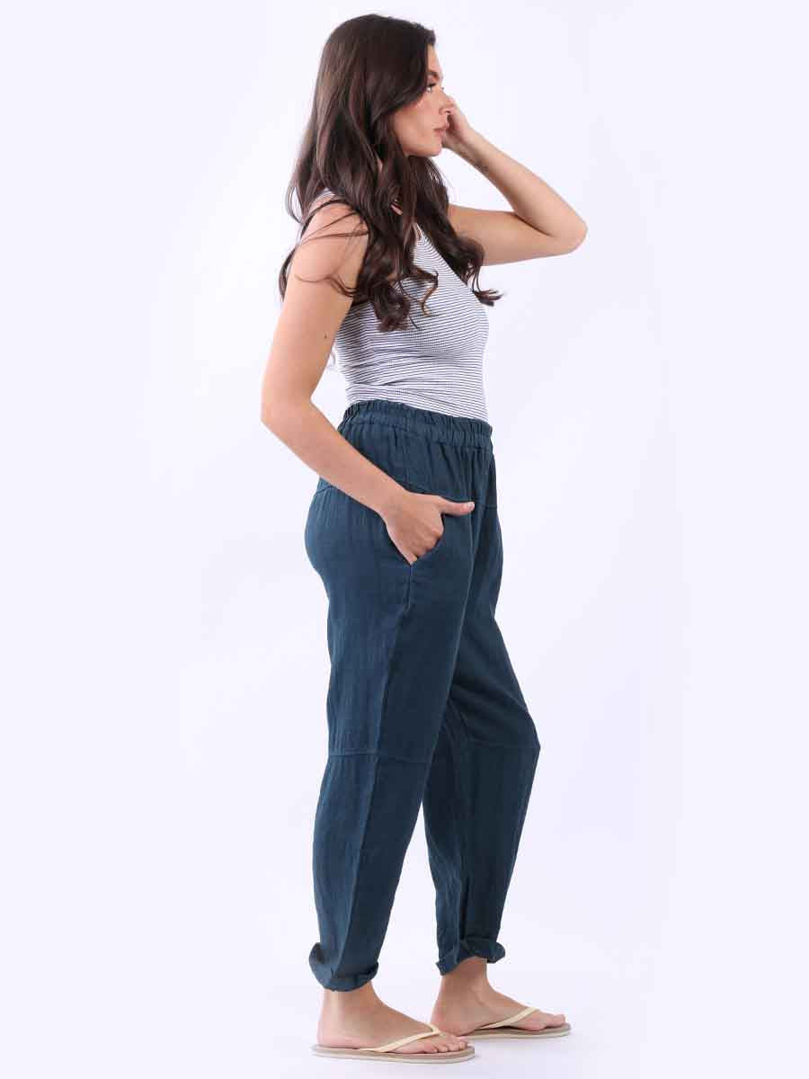 Plain Linen Loose Fit Ladies Slouchy Trouser