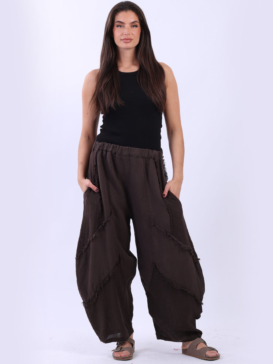 Ladies Plain Linen Mesh Net  Slouchy Trouser