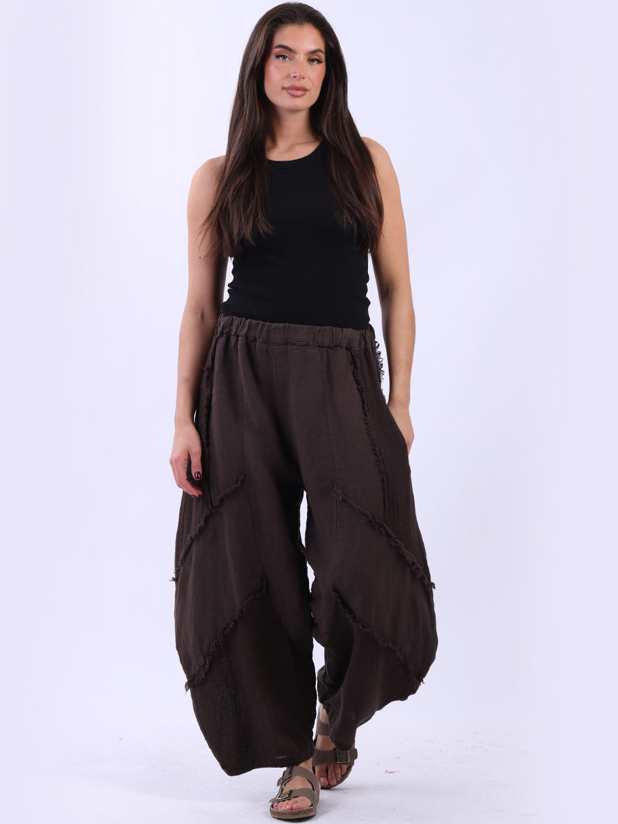 Ladies Plain Linen Mesh Net  Slouchy Trouser