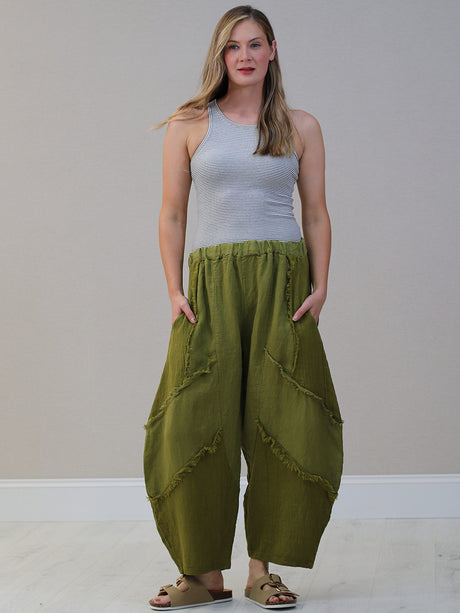 Ladies Plain Linen Mesh Net  Slouchy Trouser