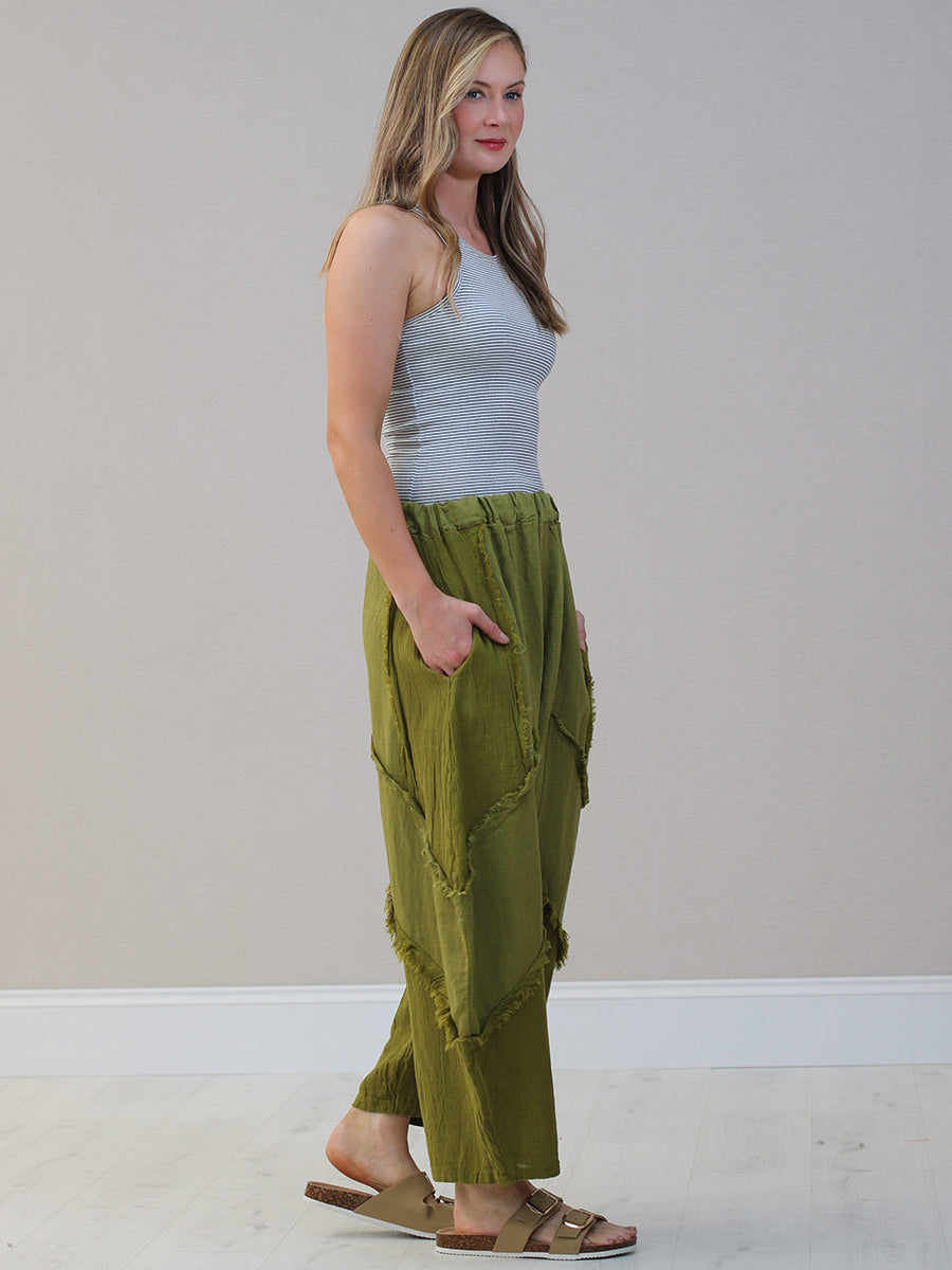 Ladies Plain Linen Mesh Net  Slouchy Trouser