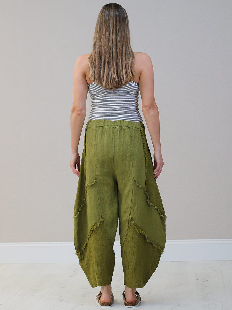 Ladies Plain Linen Mesh Net  Slouchy Trouser