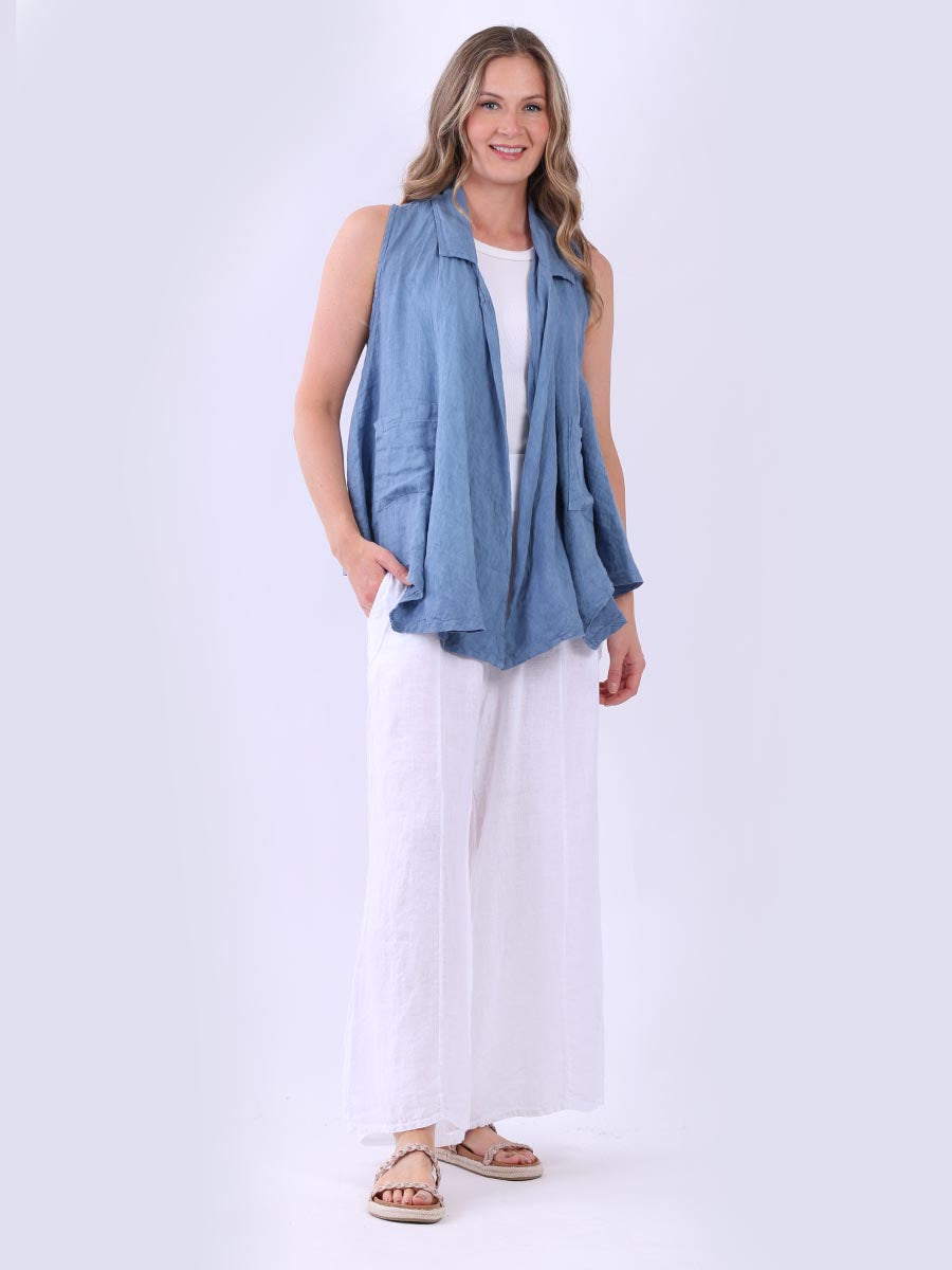 Ladies Drape Open Front Tank Linen Jacket