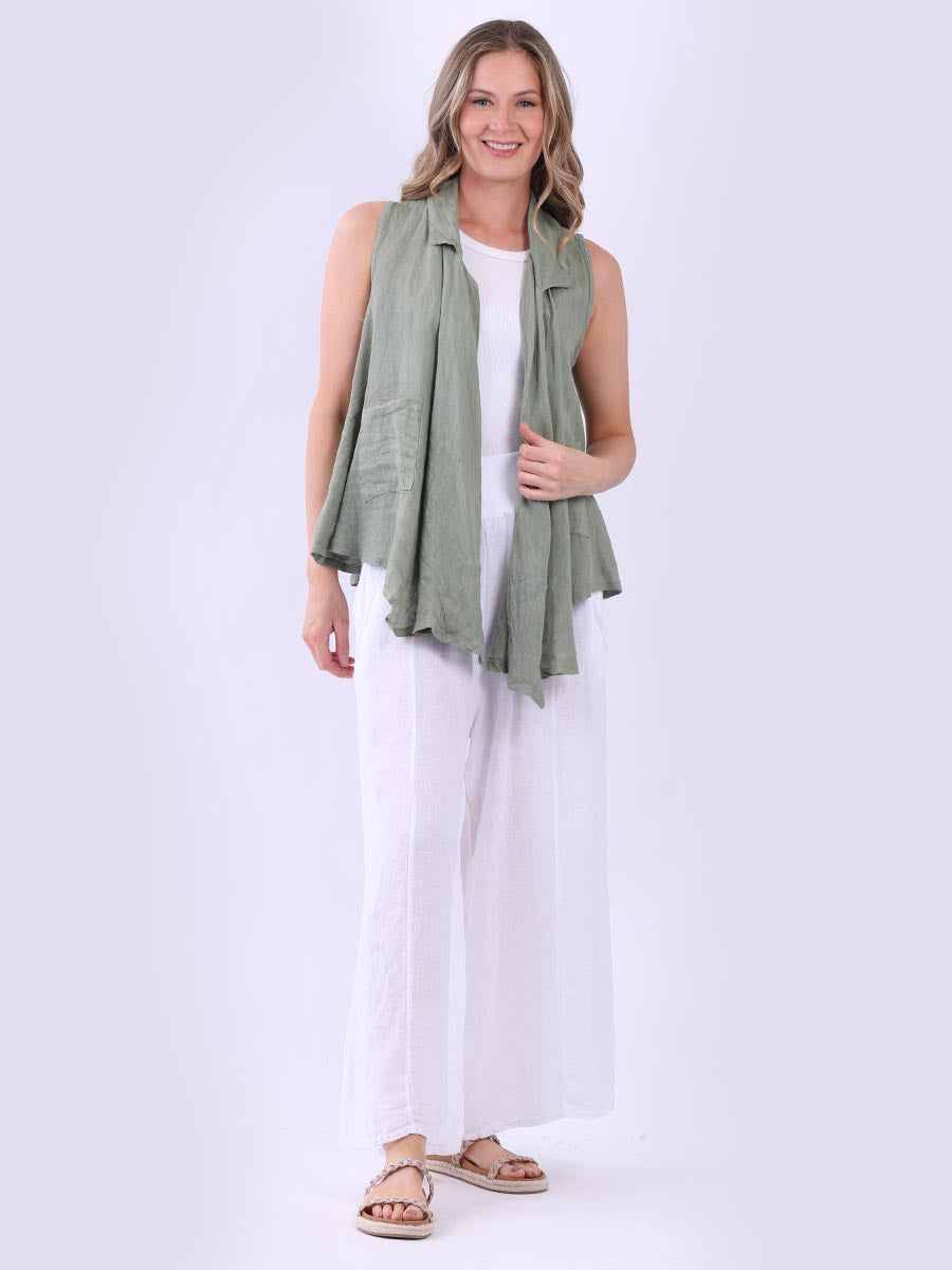 Ladies Drape Open Front Tank Linen Jacket