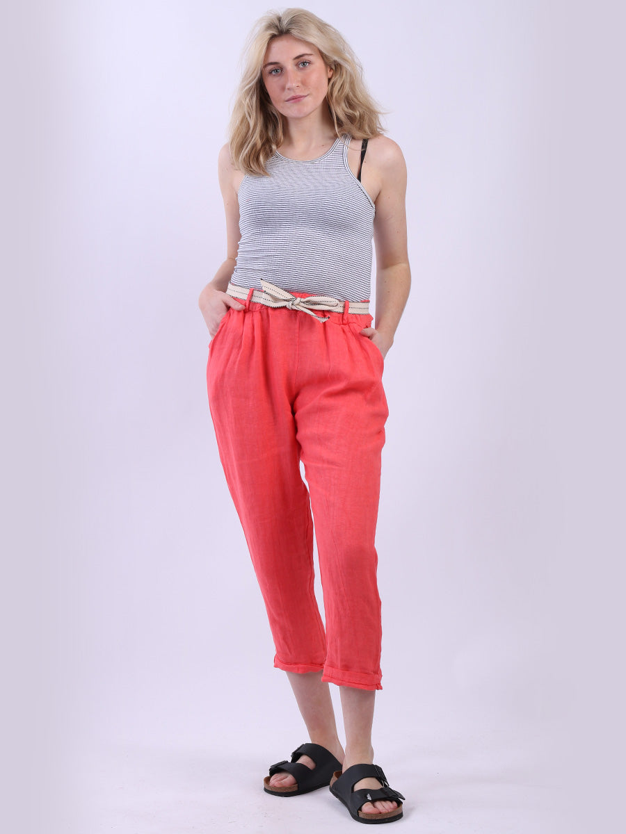Ladies Plain Linen Cropped Capri Pants