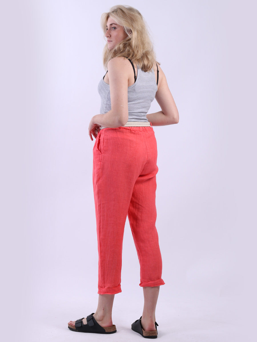 Ladies Plain Linen Cropped Capri Pants