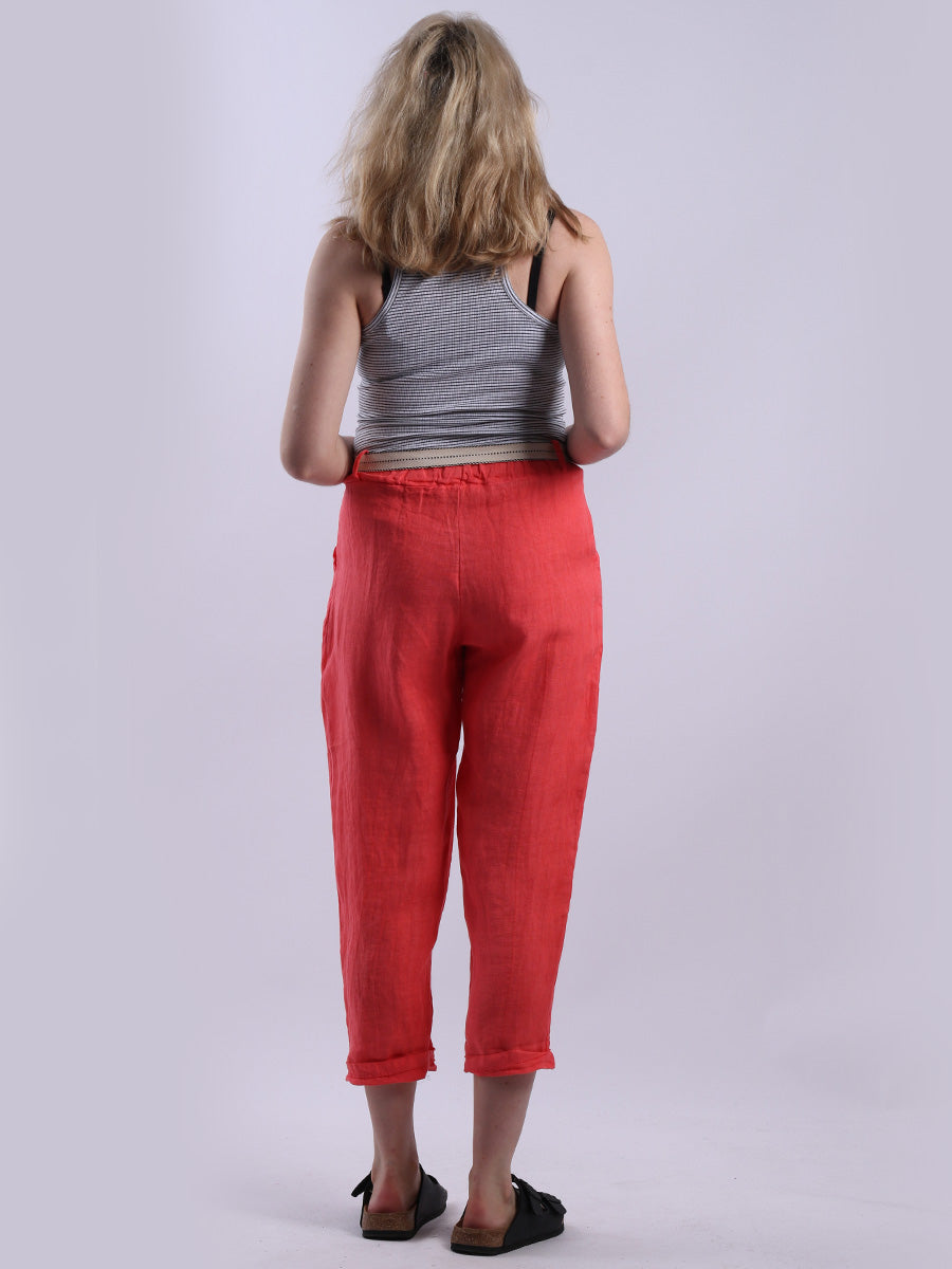 Ladies Plain Linen Cropped Capri Pants