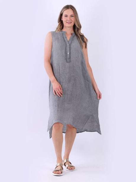 Sleeveless Plain Ladies Linen Shift Dress