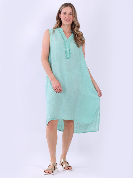 Sleeveless Plain Ladies Linen Shift Dress