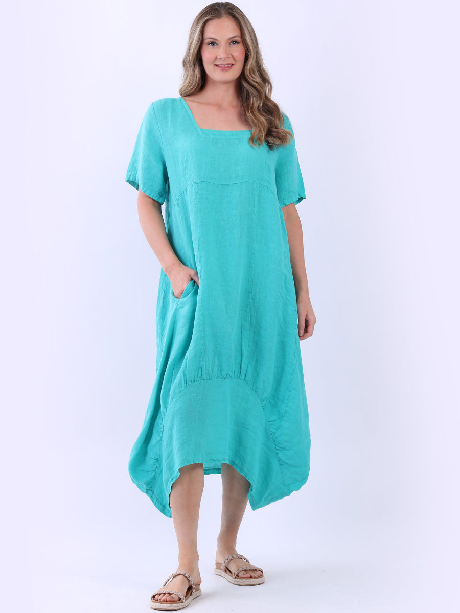 Plain Linen Ribbed Balloon Hem Maxi Dress