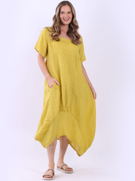 Plain Linen Ribbed Balloon Hem Maxi Dress