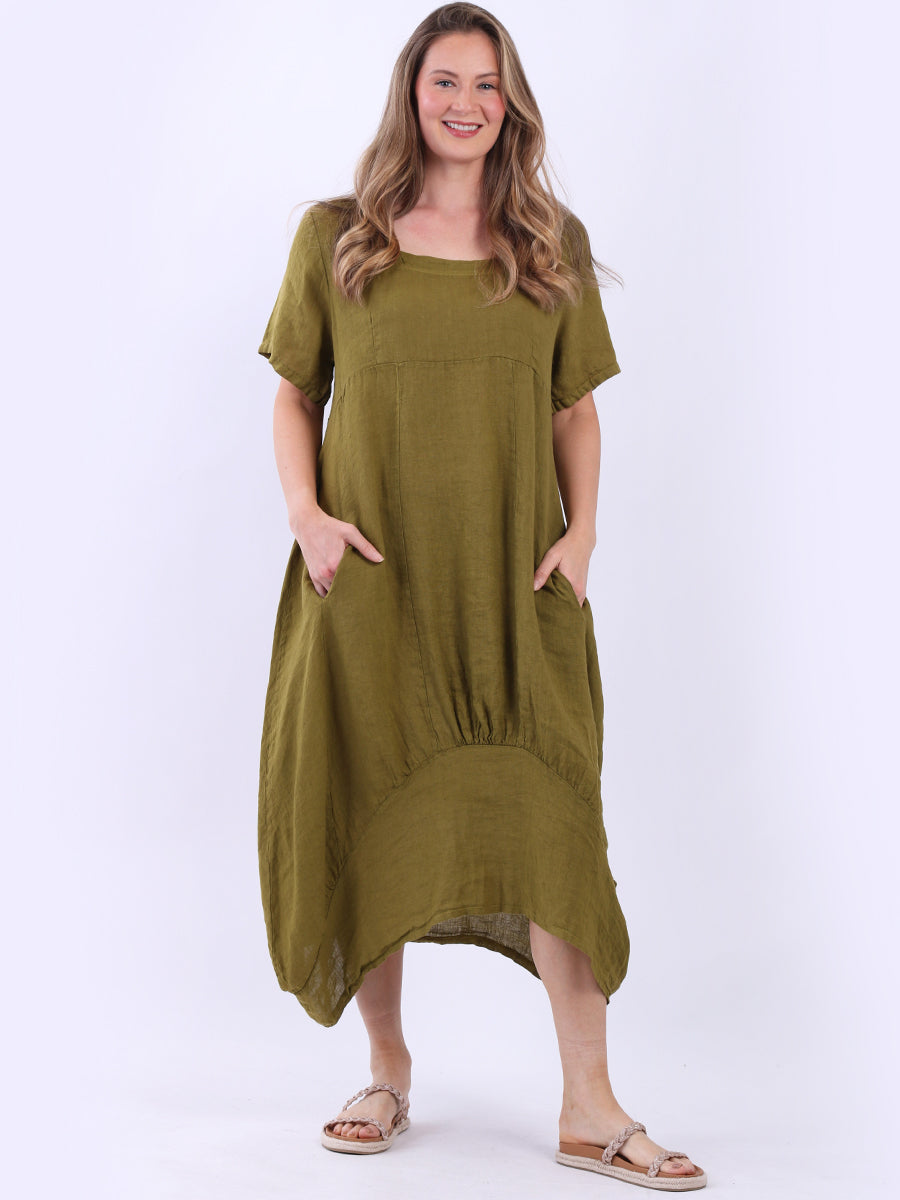 Plain Linen Ribbed Balloon Hem Maxi Dress