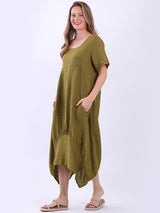 Plain Linen Ribbed Balloon Hem Maxi Dress