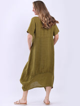 Plain Linen Ribbed Balloon Hem Maxi Dress