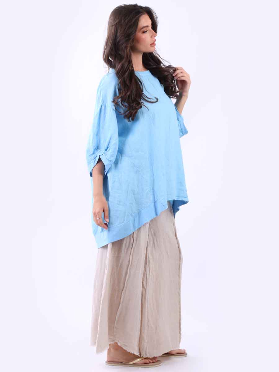 Women Oversized Dipped Hem Linen Top