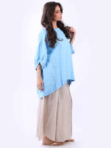 Women Oversized Dipped Hem Linen Top