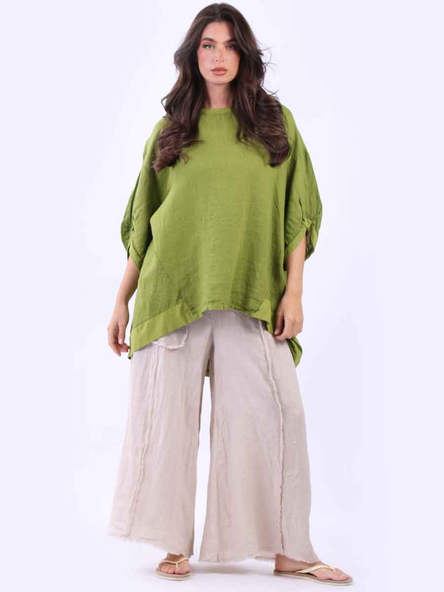 Women Oversized Dipped Hem Linen Top