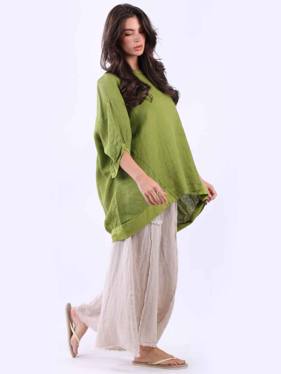 Women Oversized Dipped Hem Linen Top